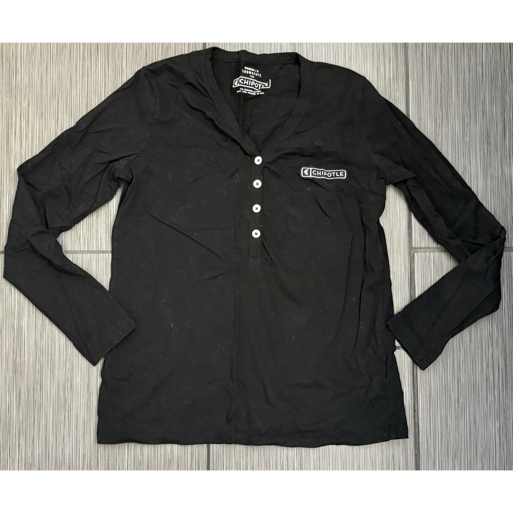 Chipotle Black Long Sleeve Henley Women’s Size Small Black Organic Cotton
